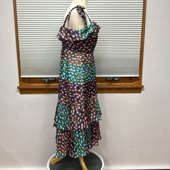 J. Crew Silk Blue Multi Color Floral Tiered Sleeveless Midi Dress Size 6 - Picture 4 of 12